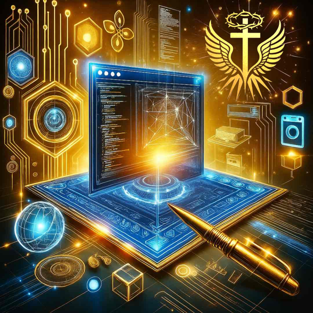 Web development interface with futuristic design elements